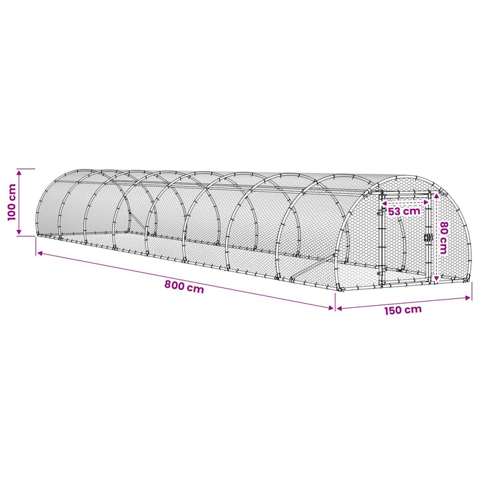 Căsuță pentru pui Argintiu 800 x 150 x 100 cm Oțel Galvanizat WALTI