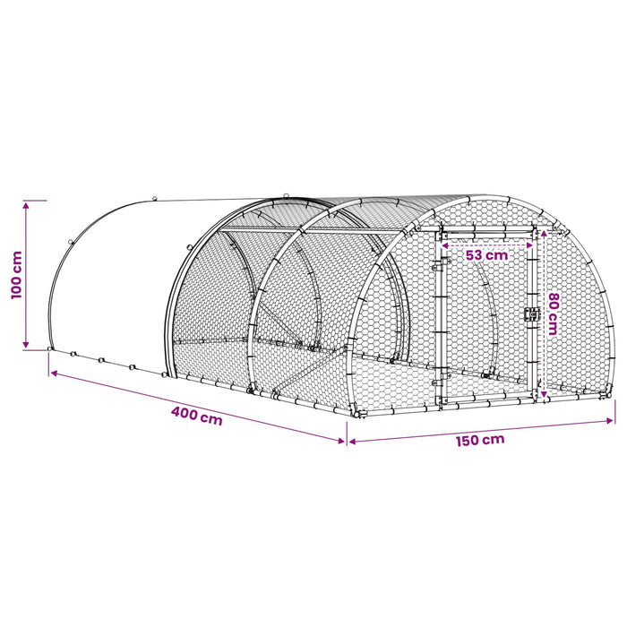 Căsuță pentru pui Argintiu 400 x 150 x 100 cm Oțel Galvanizat WALTI