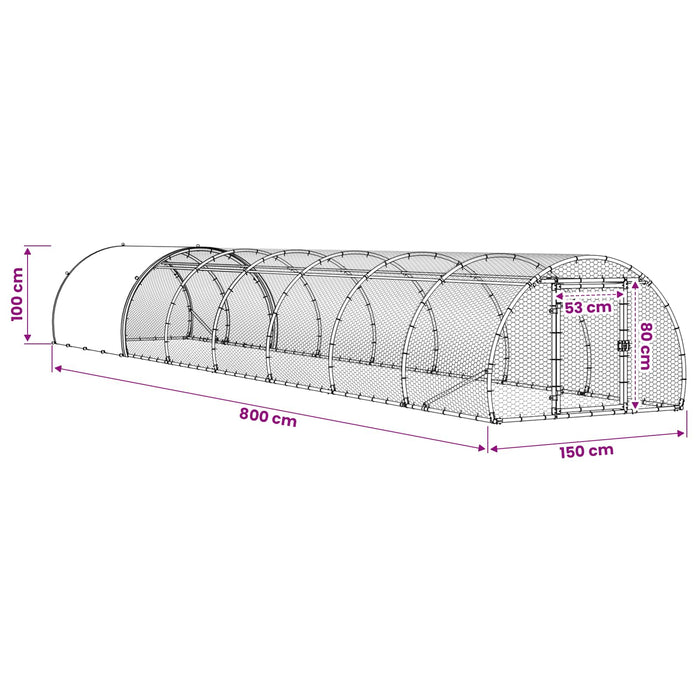 Căsuță pentru pui Argintiu 800 x 150 x 100 cm Oțel Galvanizat WALTI
