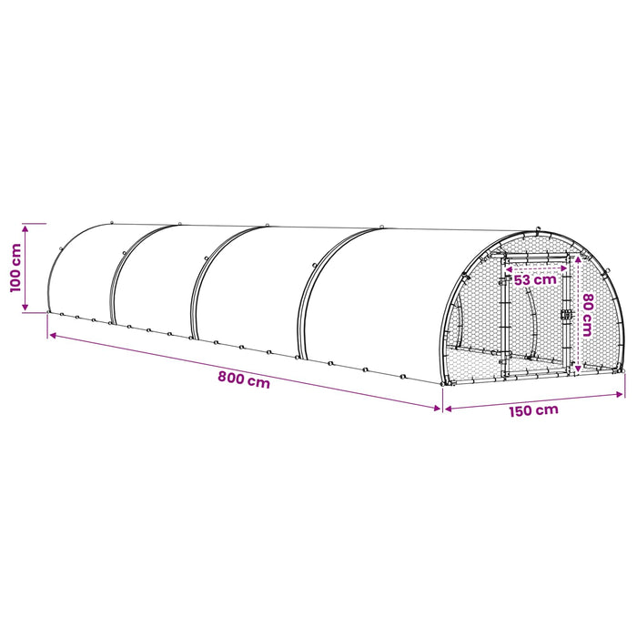 Căsuță pentru pui Argintiu 800 x 150 x 100 cm Oțel Galvanizat WALTI