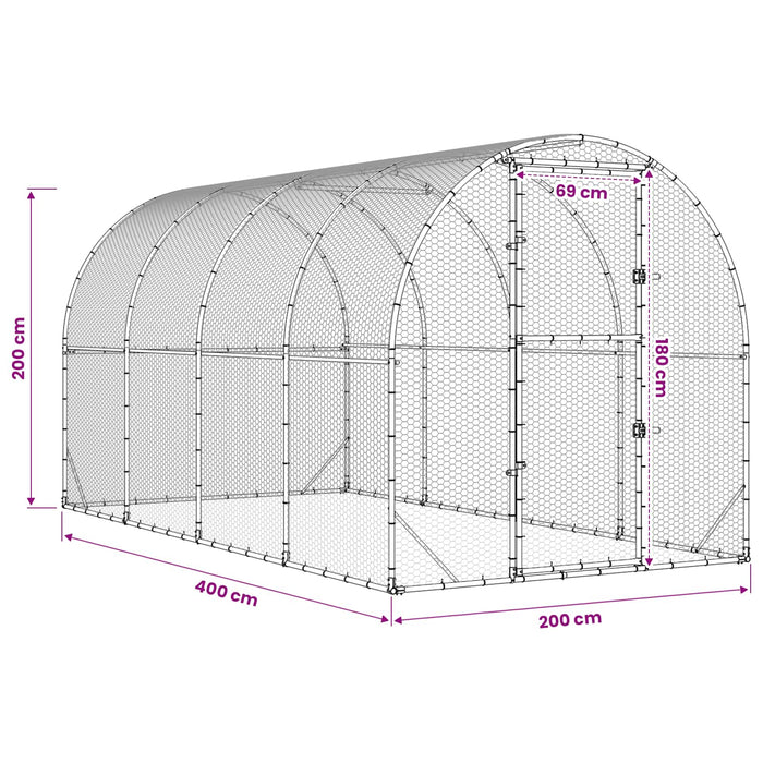 Căsuță pentru pui Argintiu 400 x 200 x 200 cm Oțel Galvanizat WALTI