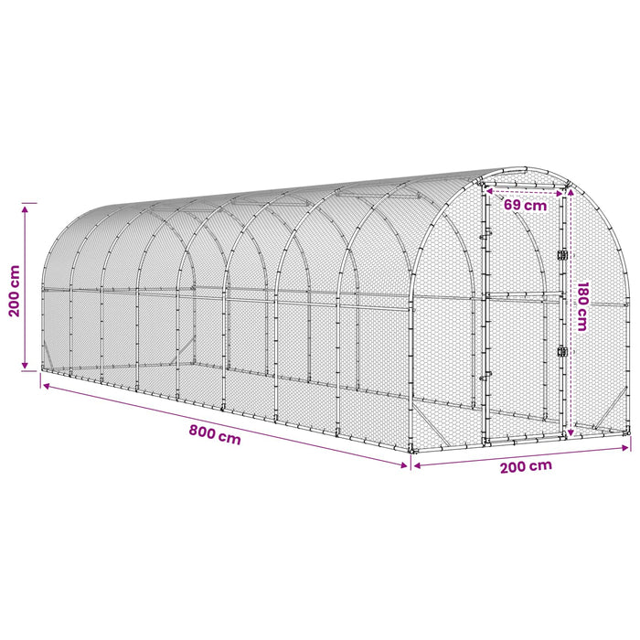 Căsuță pentru pui Argintiu 800 x 200 x 200 cm Oțel Galvanizat WALTI