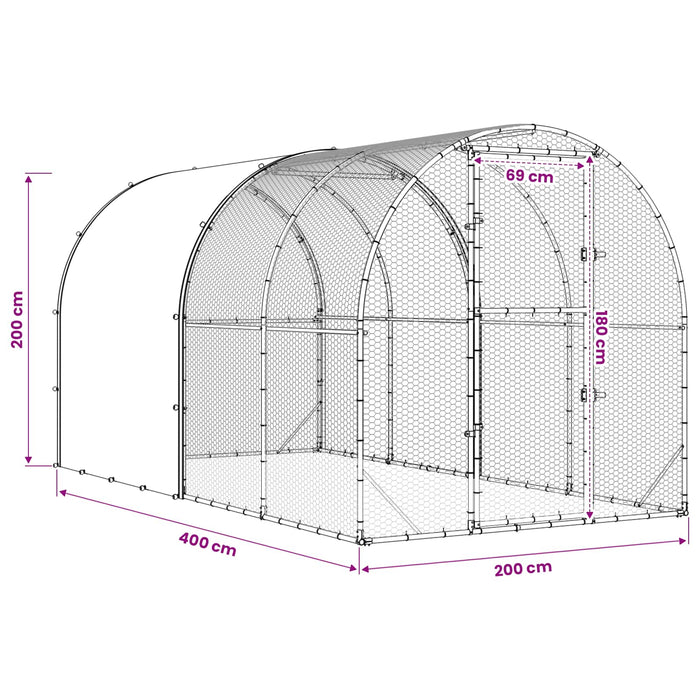 Căsuță pentru pui Argintiu 400 x 200 x 200 cm Oțel Galvanizat WALTI