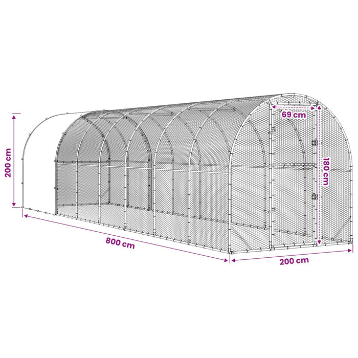 Căsuță pentru pui Argintiu 800 x 200 x 200 cm Oțel Galvanizat WALTI