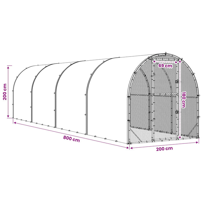Căsuță pentru pui Argintiu 800 x 200 x 200 cm Oțel Galvanizat WALTI