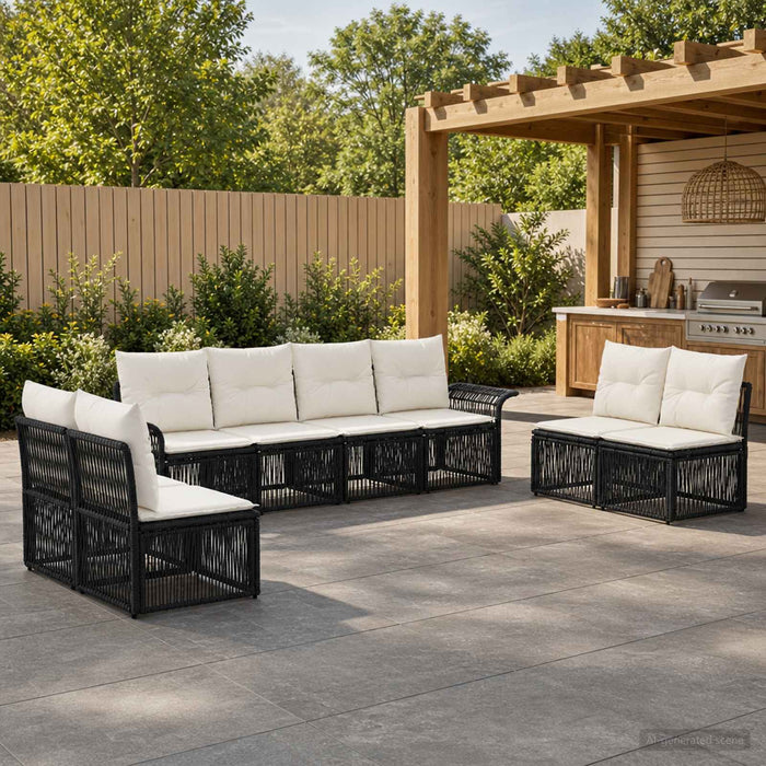 Set de canapele pentru grădină 8 pcs Negru poliratan - WALTI WALTI