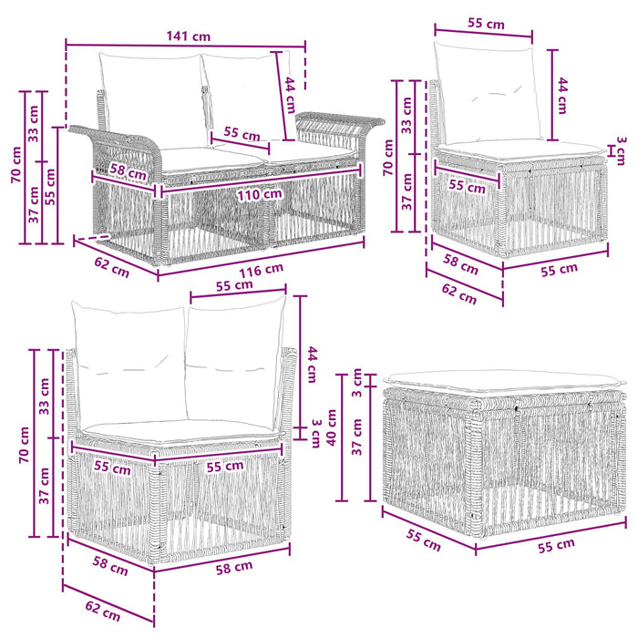 Set de canapele pentru grădină 6 pcs Negru poliratan WALTI