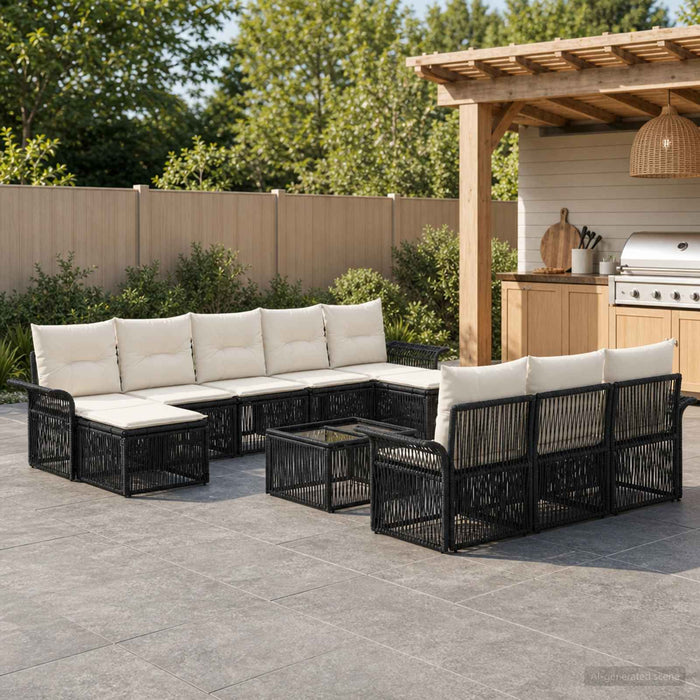 Set de canapele pentru grădină 11 pcs Negru poliratan - WALTI WALTI