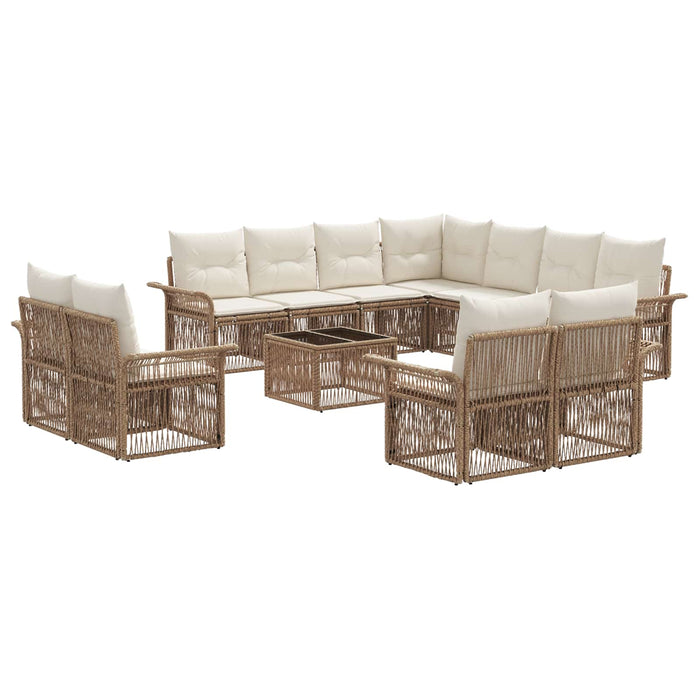 Set de canapele pentru grădină 12 pcs Bej și alb crem poliratan - WALTI WALTI