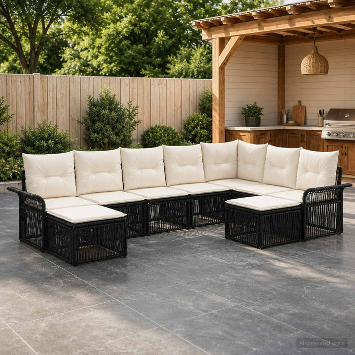 Set de canapele pentru grădină 9 pcs Negru și Alb crem - WALTI WALTI