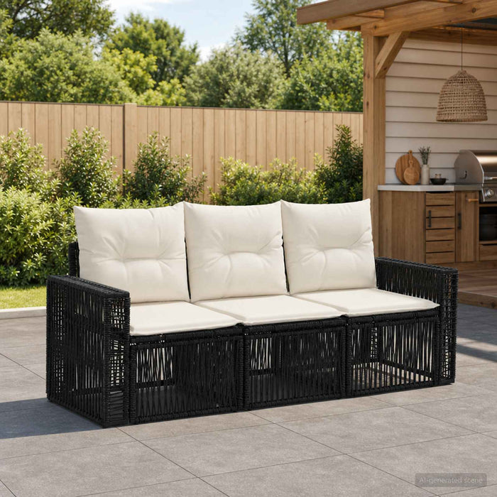 Set de canapele pentru grădină 3 pcs Negru și Alb crem - WALTI WALTI