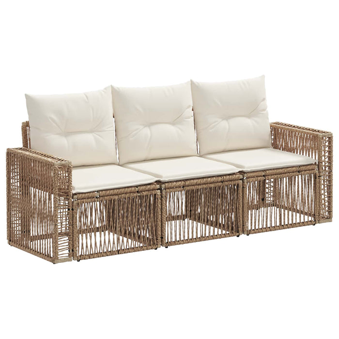Set de canapele pentru grădină 3 pcs Bej și alb crem poliratan WALTI