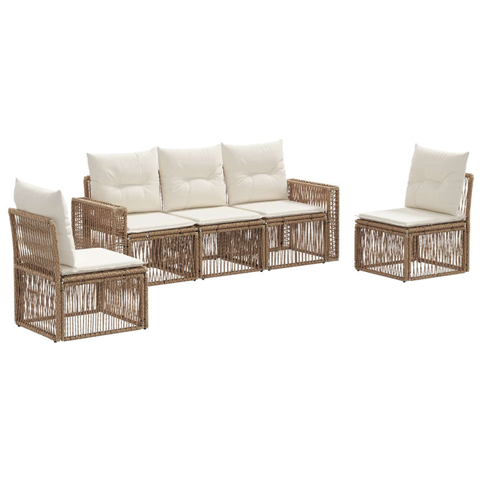Set de canapele pentru grădină 5 pcs Bej și alb crem poliratan WALTI