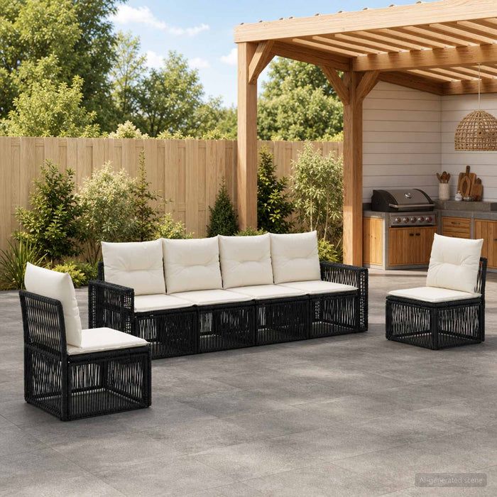 Set de canapele pentru grădină 6 pcs Negru și Alb crem - WALTI WALTI