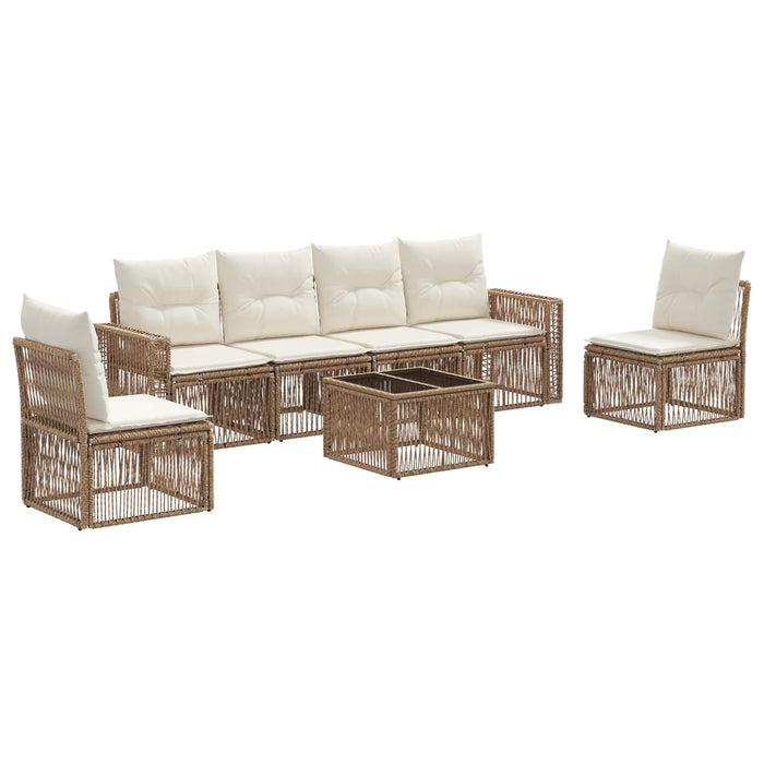 Set de canapele pentru grădină 7 pcs Bej și alb crem poliratan - WALTI WALTI