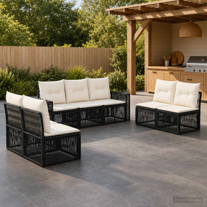 Set de canapele pentru grădină 7 pcs Negru și Alb crem - WALTI WALTI