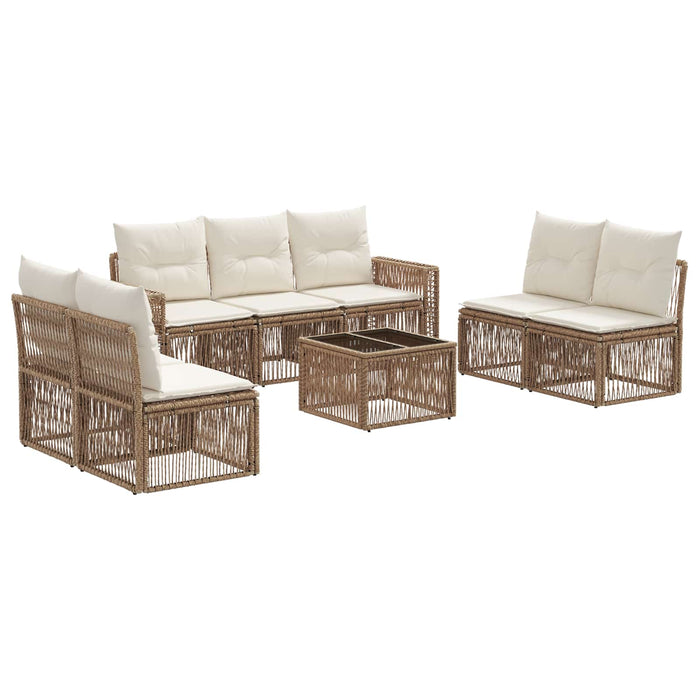 Set de canapele pentru grădină 8 pcs Bej și alb crem poliratan - WALTI WALTI