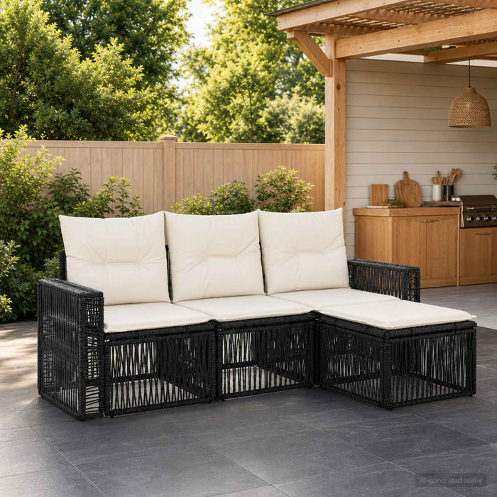 Set de canapele pentru grădină 4 pcs Negru și Alb crem - WALTI WALTI