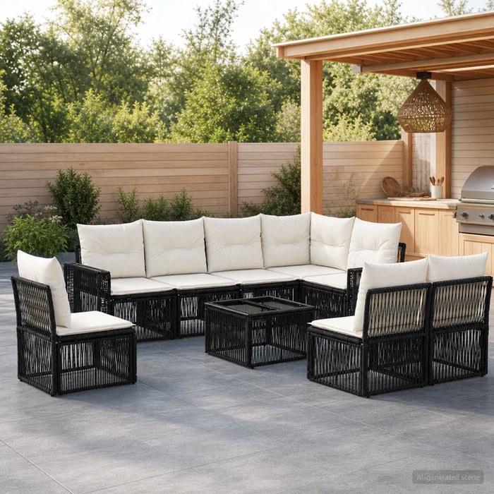 Set de canapele pentru grădină 9 pcs Negru și Alb crem - WALTI WALTI