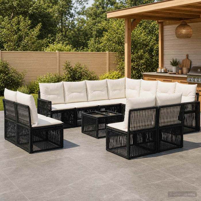 Set de canapele pentru grădină 12 pcs Negru și Alb crem - WALTI WALTI