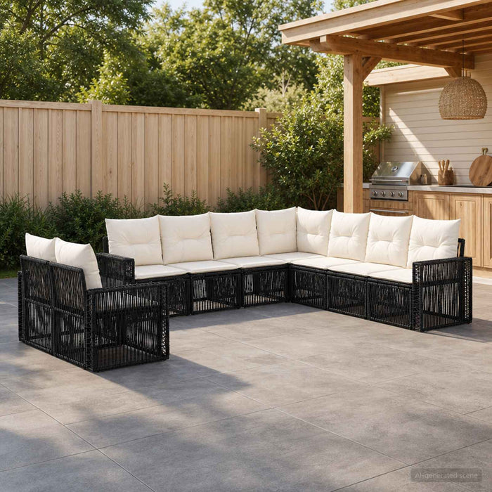 Set de canapele pentru grădină 9 pcs Negru și Alb crem - WALTI WALTI