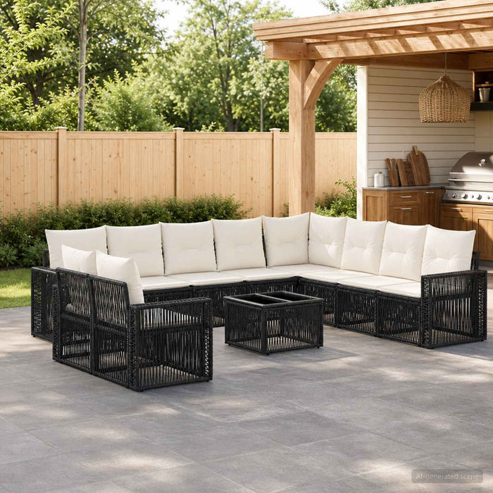 Set de canapele pentru grădină 11 pcs Negru și Alb crem - WALTI WALTI