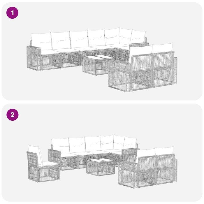 Set de canapele pentru grădină 9 pcs Negru și Alb crem - WALTI WALTI