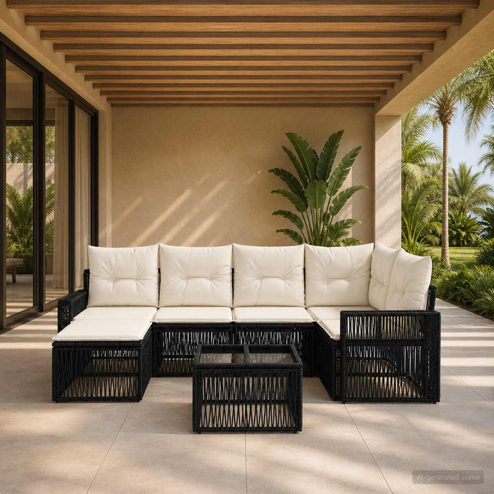 Set de canapele pentru grădină 7 pcs Negru și Alb crem - WALTI WALTI