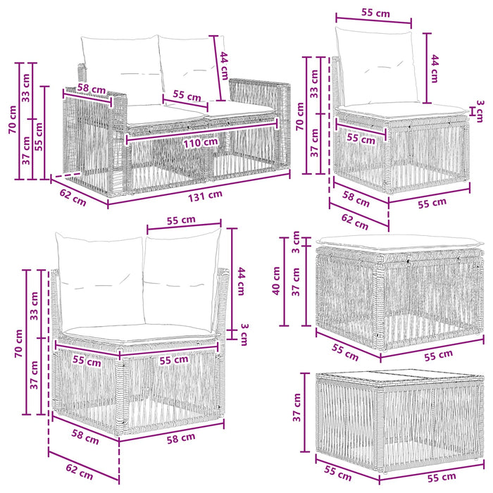 Set de canapele pentru grădină 7 pcs Negru și Alb crem - WALTI WALTI