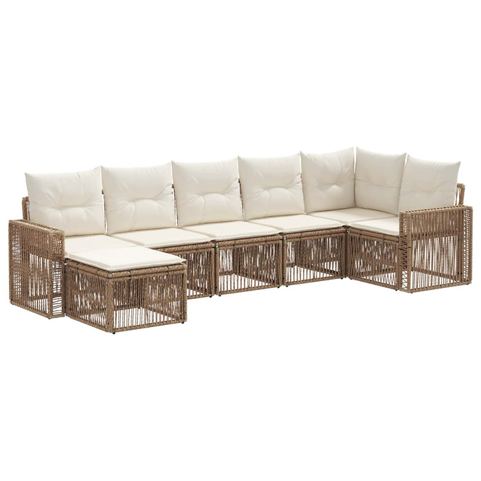 Set de canapele pentru grădină 7 pcs Bej și alb crem poliratan WALTI