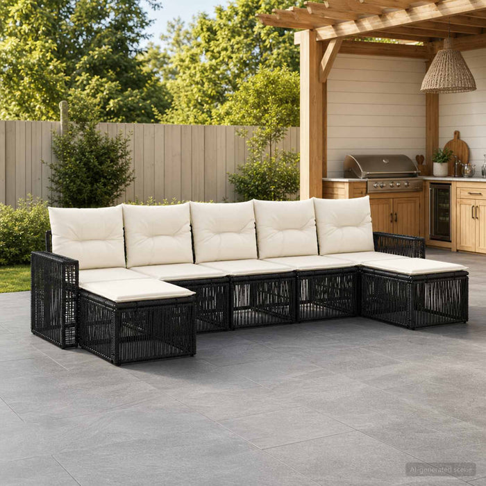 Set de canapele pentru grădină 7 pcs Negru și Alb crem - WALTI WALTI