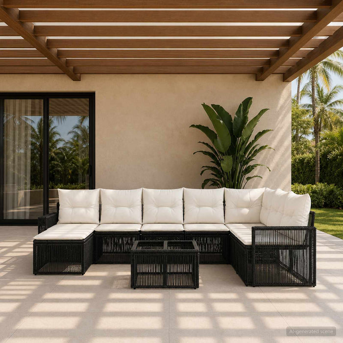 Set de canapele pentru grădină 9 pcs Negru și Alb crem - WALTI WALTI