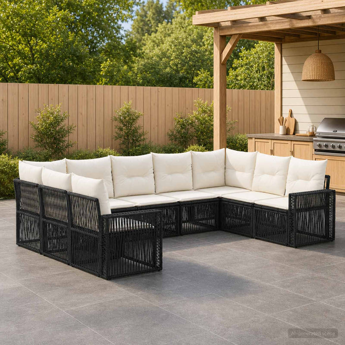 Set de canapele pentru grădină 9 pcs Negru și Alb crem - WALTI WALTI