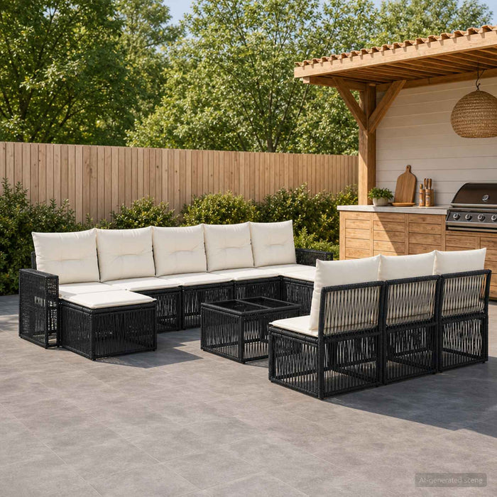 Set de canapele pentru grădină 11 pcs Negru și Alb crem - WALTI WALTI