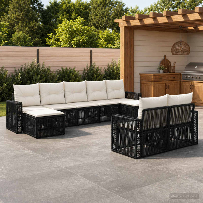 Set de canapele pentru grădină 9 pcs Negru și Alb crem - WALTI WALTI