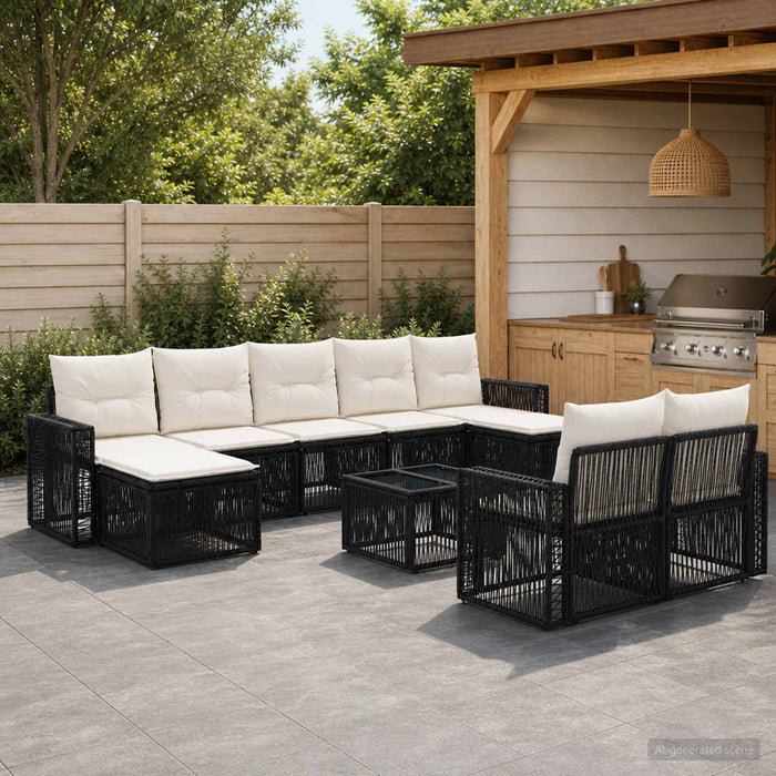 Set de canapele pentru grădină 10 pcs Negru și Alb crem - WALTI WALTI