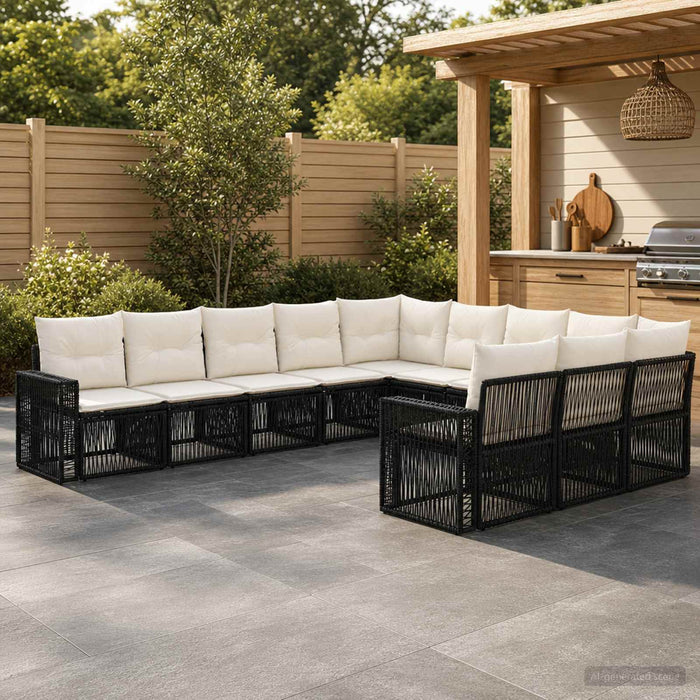 Set de canapele pentru grădină 11 pcs Negru și Alb crem - WALTI WALTI