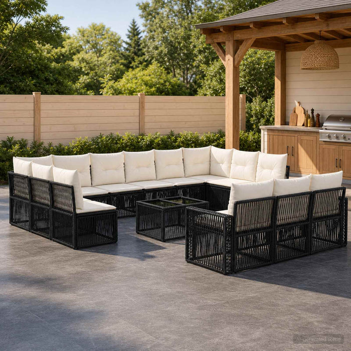 Set de canapele pentru grădină 14 pcs Negru și Alb crem - WALTI WALTI