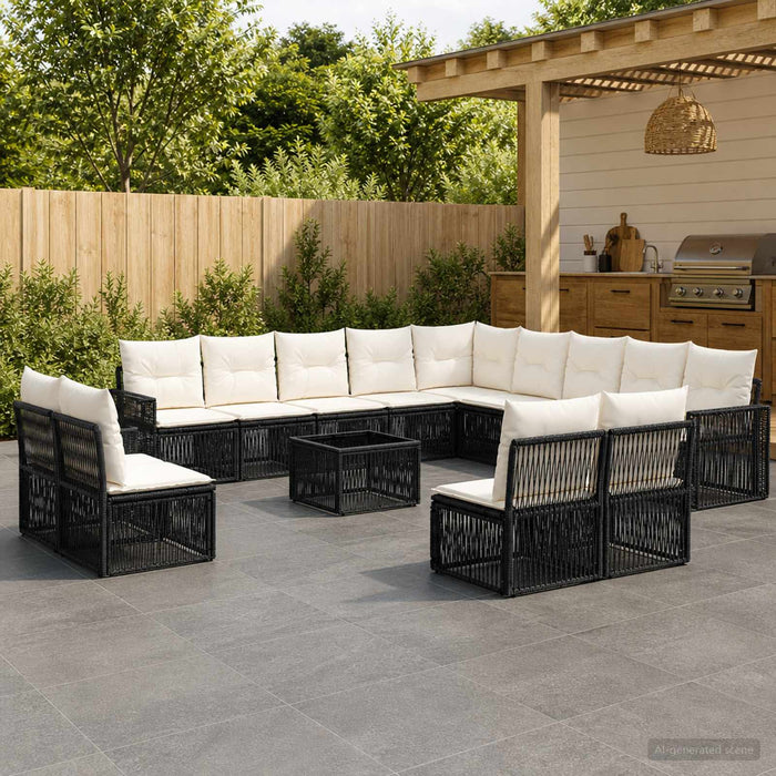 Set de canapele pentru grădină 14 pcs Negru și Alb crem - WALTI WALTI