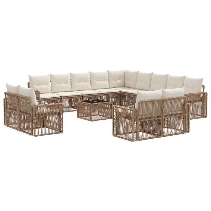 Set de canapele pentru grădină 14 pcs Bej și alb crem poliratan - WALTI WALTI