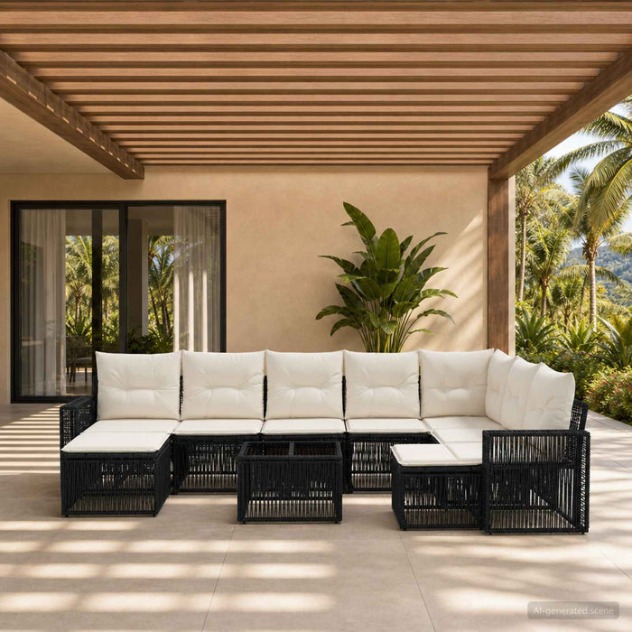 Set de canapele pentru grădină 10 pcs Negru și Alb crem - WALTI WALTI
