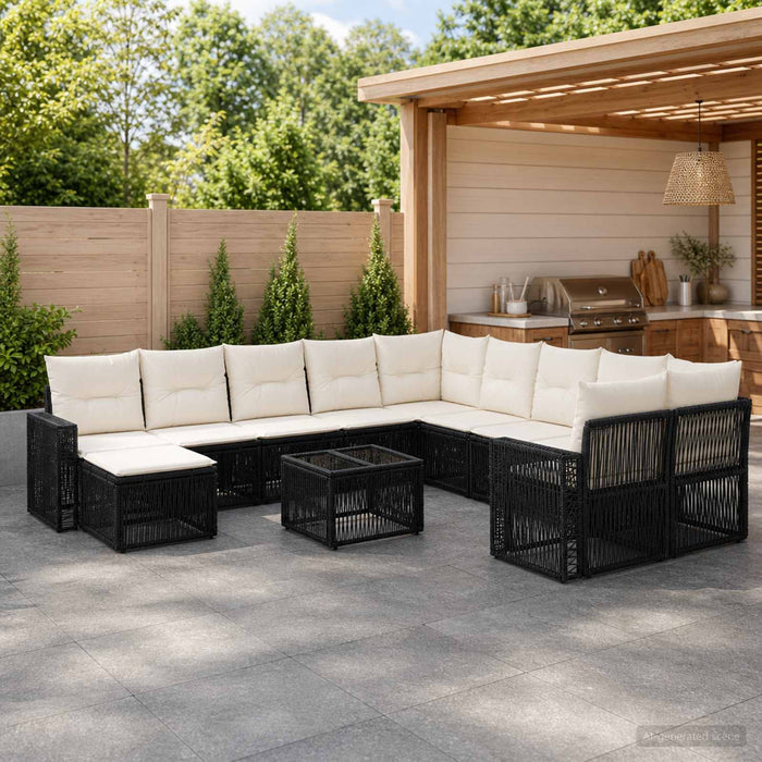 Set de canapele pentru grădină 12 pcs Negru și Alb crem - WALTI WALTI