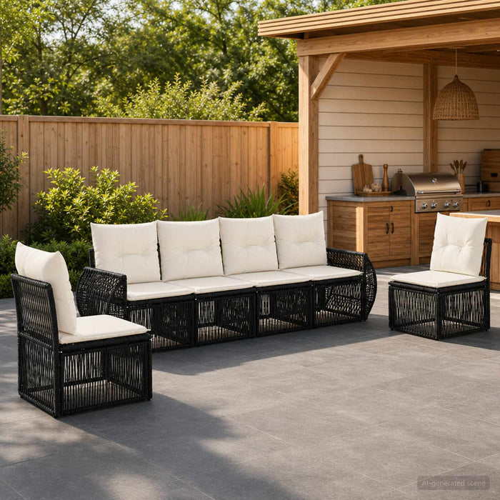 Set de canapele pentru grădină 6 pcs Negru și Alb crem - WALTI WALTI