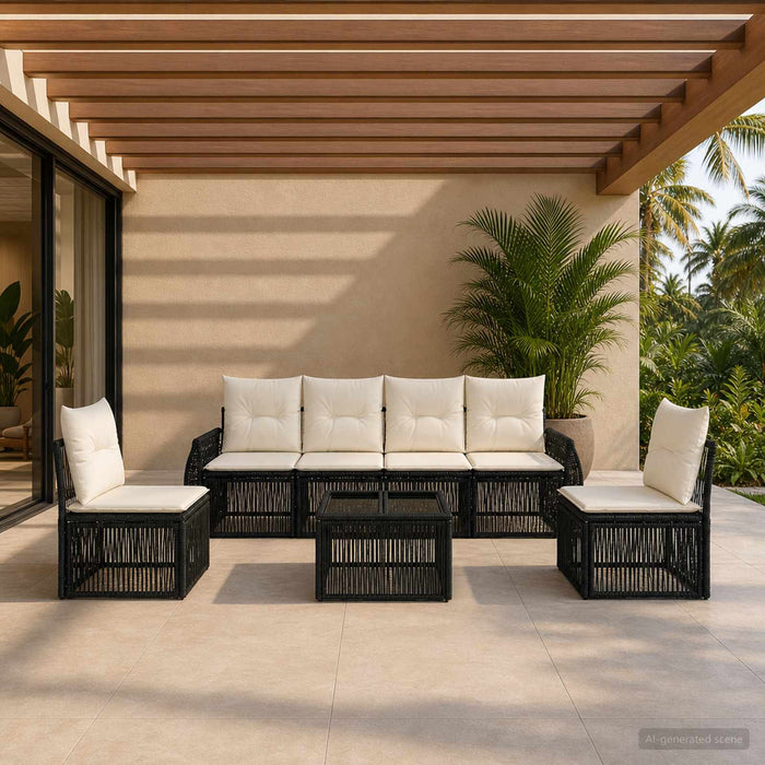 Set de canapele pentru grădină 7 pcs Negru și Alb crem - WALTI WALTI
