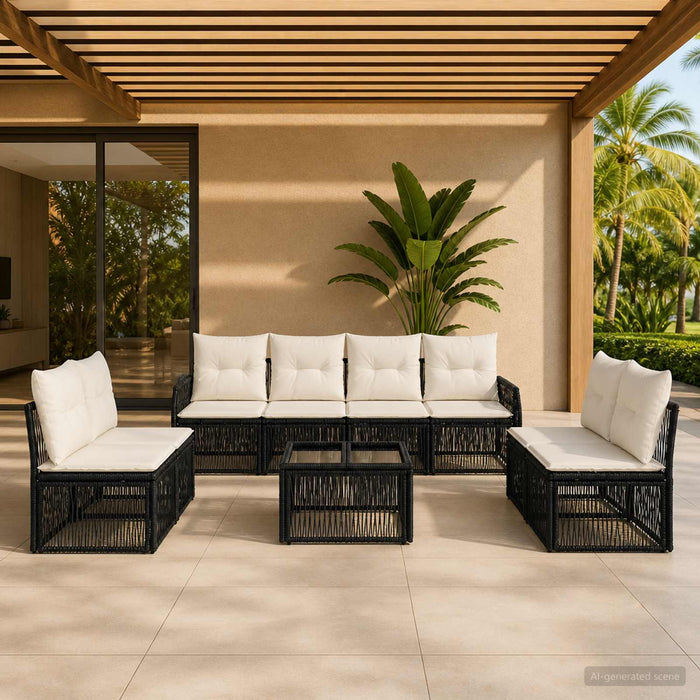 Set de canapele pentru grădină 9 pcs Negru și Alb crem - WALTI WALTI