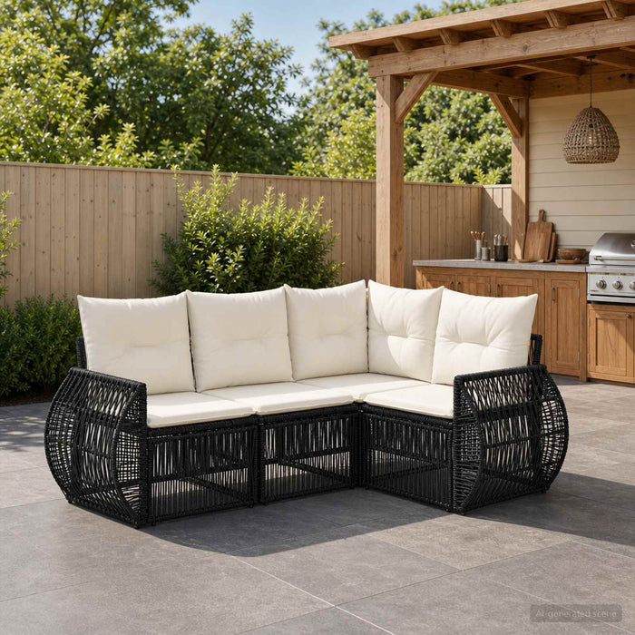 Set de canapele pentru grădină 4 pcs Negru și Alb crem - WALTI WALTI