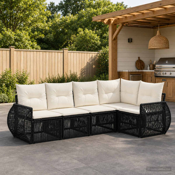 Set de canapele pentru grădină 5 pcs Negru și Alb crem - WALTI WALTI