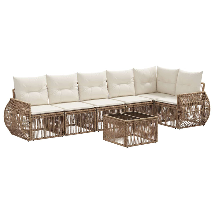 Set de canapele pentru grădină 7 pcs Bej și alb crem poliratan - WALTI WALTI