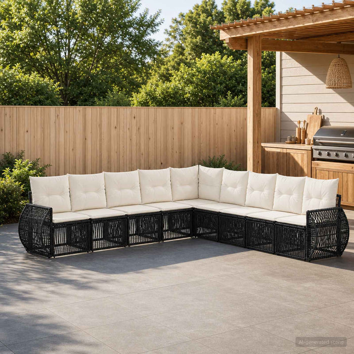 Set de canapele pentru grădină 9 pcs Negru și Alb crem - WALTI WALTI