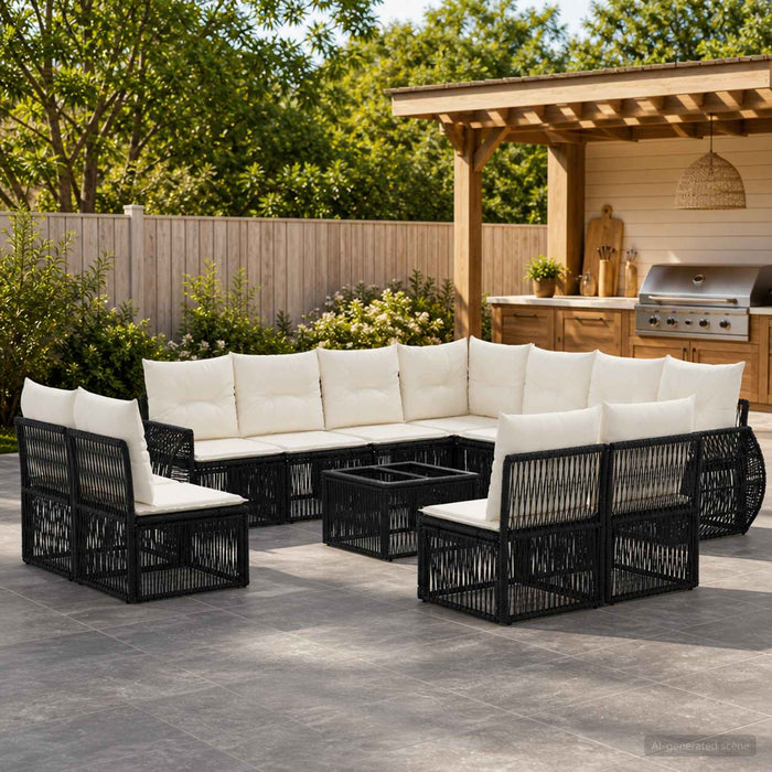 Set de canapele pentru grădină 12 pcs Negru și Alb crem - WALTI WALTI